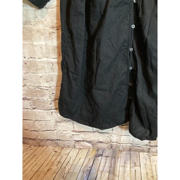 Old Navy Peasant Dress Womens Large Black Full Button Front Embroidered Florals - Picture 7 of 15
